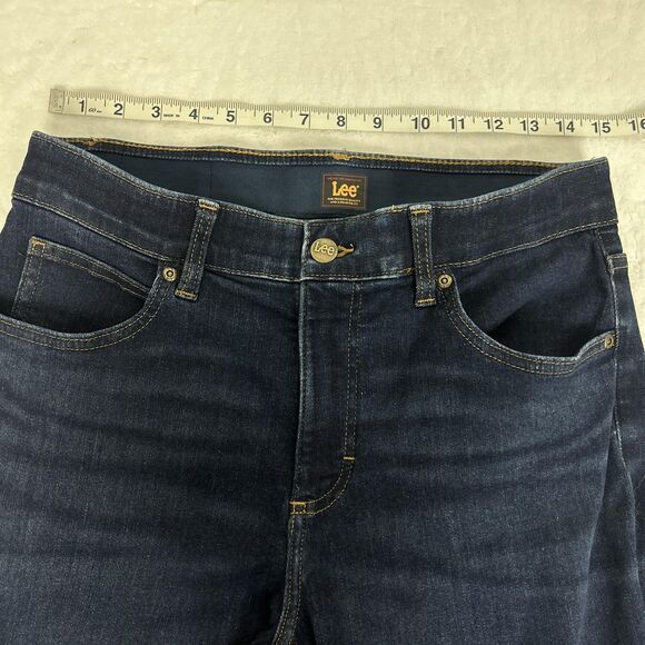 Lee Jeans Womens 12 Long Blue Dark Wash Bootcut Stretch Denim Zip Fly Classic - Picture 9 of 13